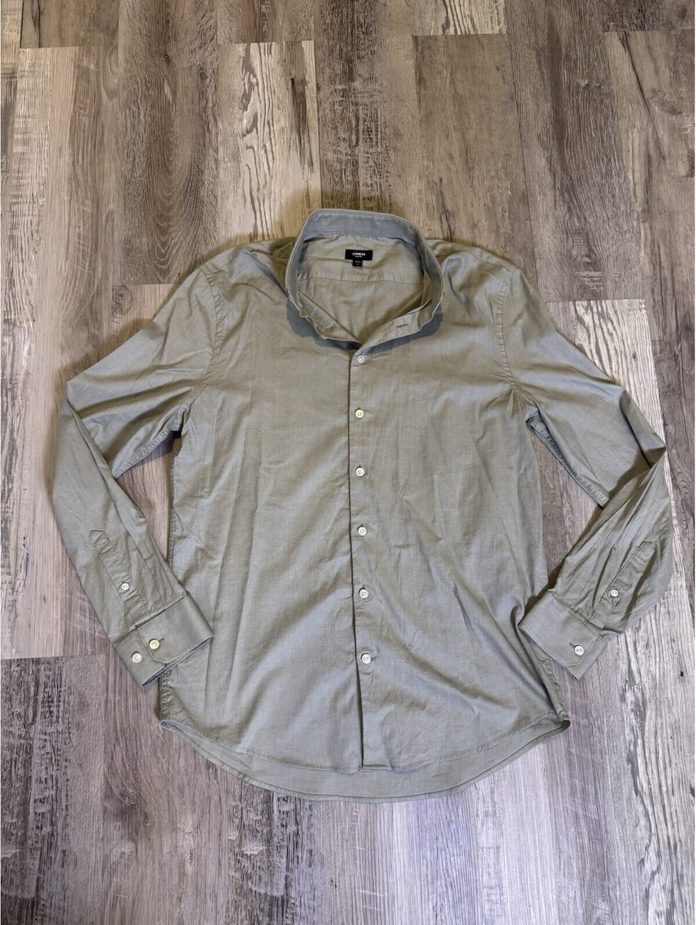 Express Slim 1MX Dress Shirt Mens Size M Sage Green Gray Long Sleeve Button Up